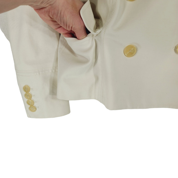 Calvin Klein Double Breasted Pea Coat sz 6 Women Ivory Cream Cotton Lined Jacket - Picture 7 of 12